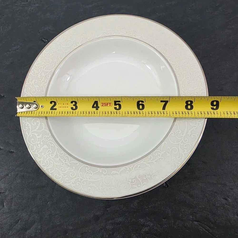 Mikasa Fine China Parchment Platinum Trim Rimmed Soup Salad Bowls – Set of 4